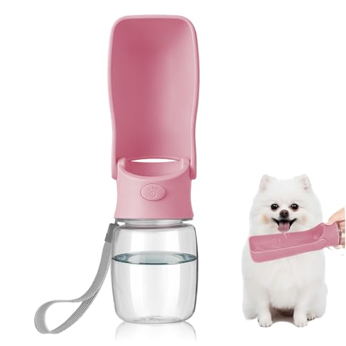 Foldable Dog Water Bottle, 2in1 Portable Leak Proof Puppy Drinking Bottle Dispenser for Puppy Small Medium Large Dogs, Dishwasher Safe Pet Accessories for Outdoor Traveling (Pink,12oz) - color: Pink