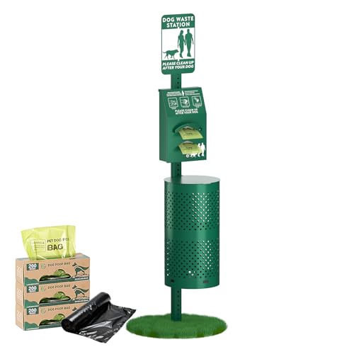 POCHAR Aluminum Dog Waste Station with 600 Waste Bags & 50 Can Liners | Rustproof Pet Poop Station Outdoor, Dog Park Equipment with Sign & Lid - Pet Poop Disposal System for Backyard - style: ‎Station with Bags