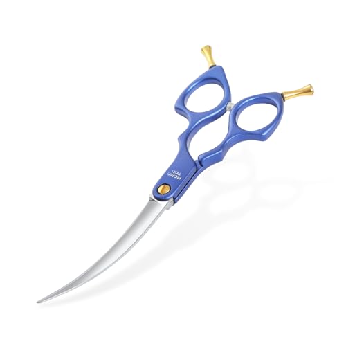 6.5'' Small Curved Dog Grooming Scissors Blue Professional Trimming Shears with Ultra-Lightweight Offset Handle CNC 440C Stainless Steel Blades Pet Scissors for Face and Paws - color: Blue Curved