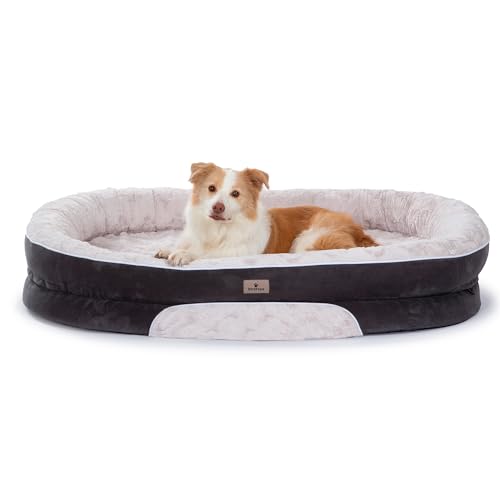 Orthopedic Dog Bed Couch for XXLarge Sized Pets with Egg Foam Support, Four-Sided Bolster Cushions, Soft Tear-Resistant Fabric, and Removable Machine Washable Plush Cover, 53'', Off-White - color: Off-White, size: 2X-Large | 53 inch