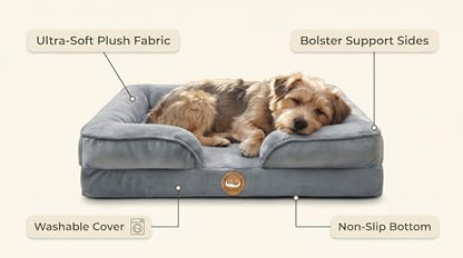 Orthopedic Dog Bed for Small Dogs- Memory Foam Pet Bed with Cooling Support, Calming Washable Dog Bed with Soft Bolster, Removable Machine Washable Cover, Non-Slip Bottom with My Home Label