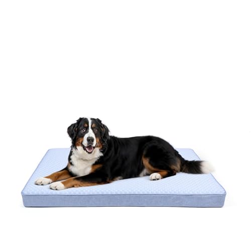 Cooling Dog Bed for Large Dogs, Orthopedic Memory Foam Pet Bed for Crate with Removable Washable Cover,Ideal for Arthritic Dogs (Cooling Fabric, XX-Large-47"x 29" x 3.5") - color: Blue, size: XX-Large-47"x 29" x 3.5"