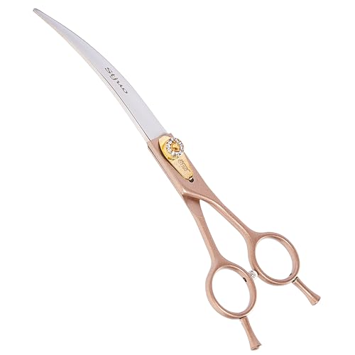 7'' Curved Dog Grooming Scissors, Professional Japanese 440C Stainless Steel Pet Grooming Shears with Silencer for Dogs and Cats, Sharp & Ergonomic Hair Trimming Scissors for Face, Paws & Body - size: 7‘’, style: Curved