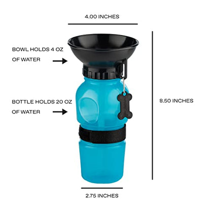 Highwave AutoDogMug Dog Water Bottle with Built-in Bowl, 20 oz - color: Blue