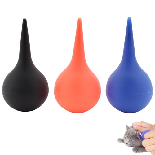 3 Pcs Manual Fluid Suction Device, for Pet Rubber Ear Washing Squeeze Bulb Ear Washing Removal Tool Ear Wax Removal, Pet Earwax Cleaning(Black, Red, Blue)