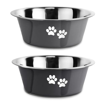 Stainless Steel Dog Bowls, Nonslip Rubber Bottom No Spill Proof Skid Metal Insulated Dog Bowls for Large Medium Small Breed Dogs (Grey, 3.6 Cups/29 OZ) - color: Grey, size: 3.6 Cups/29 OZ