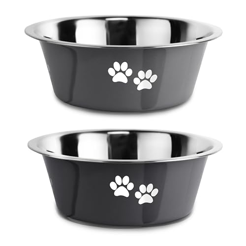 Stainless Steel Dog Bowls, Nonslip Rubber Bottom No Spill Proof Skid Metal Insulated Dog Bowls for Large Medium Small Breed Dogs (Grey, 6.6 Cups/53 OZ) - color: Grey, size: 6.6 Cups/53 OZ