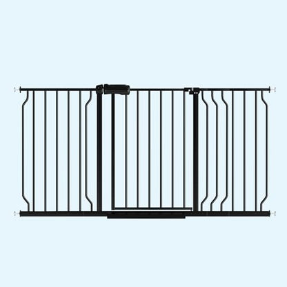 WAOWAO Baby Gate 134-158cm(53-62인치) 엑스트라 와이드 압력 장착 워크 스루 스윙 자동 닫힘 안전 블랙 메탈 유아 어린이 개 애완동물 강아지 계단, 출입구, 주방용 - color: 블랙., size: 52.8-61.8"/134.11-156.97cm