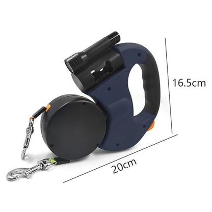 Dual Retractable Dog Leash, Bring A Flashlight and A Stool Bag Holder， 360° Tangle-Free Pet Walker， for 2 Dogs One-Hand Brake for Small Medium Pets(Black) - color: Black