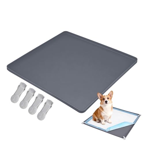 60x60cm Dog Potty Pad Holder - Silicone Pee Pad Holder Tray, Dog Potty Tray With Raised Edge & Clips | Leakproof Puppy Urine Mat Trays For Training Indoor Bathroom Apartment Patio Backyard Living Room - color: gray suit