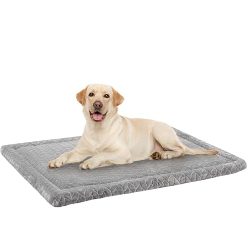 BEAUTYZOO Dog Bed Crate Pad 36 x 24 inch, Washable Dog Crate Mat for Large Sized Dogs, Anti-Slip Pet Crate Bed Kennel Pad, Durable Cozy Puppy Sleeping Mat Rectangle Mattress, Grey - color: Wheat, size: 36.0"L x 24.0"W x 1.1"Th