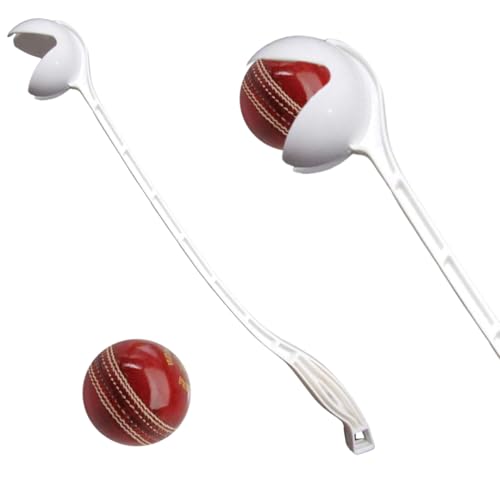 AnNafi® Speed Arm Ball Thrower | Cricket Practice Balls Speed Arm Launcher & Pickup | Fetch & Fold Ball Launcher Set | Cricket Practice Equipments (with Leather Ball, White) - color: White, size: With Leather Ball