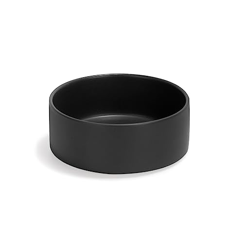 SPUNKYJUNKY 13.5OZ Ceramic Dog and Cat Bowl, Modern Cute Weighted Food Water Bowl for Replacement Black (1 Pack) - color: Black, size: 1.7 CUPS
