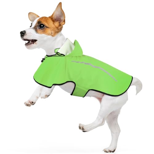 Dog Raincoat with Removable Hoodie, Rain Coats Waterproof Windproof Snowproof, Rain Jacket with Reflective Strip/Adjustable Drawstring/Leash Hole for Dog Walking (Green, Small) - size: Small