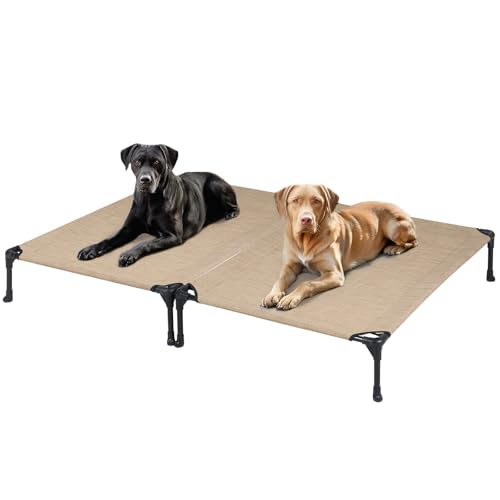 Veehoo 2 Pack Raised Dog Bed, Cooling Elevated Dog Bed, Portable Pet Cot with Washable & Breathable Mesh, No-Slip Feet, Durable Dog Cots Beds for Large Dogs, 42" x 30", Beige Coffee, CWC1803-L - color: 2Packs- Beige Coffee, size: 42.0"L x 30.0"W x 7.0"Th