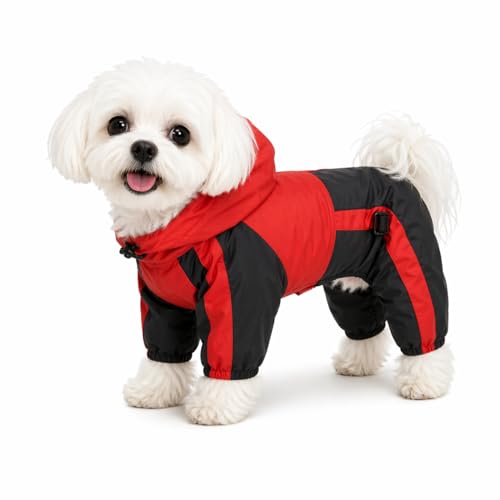 Lovelonglong Pet Rain Coat - Waterproof Nylon Raincoat With Adorable Hoodie for Small Dog Breeds, Male or Female (XS, Red) - color: Red, size: XS (Small Dog ~5lbs)