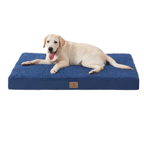 Bedfolks Orthopedic Dog Bed for Extra Large Dogs - Egg Foam Dog Crate Bed with Removable Waterproof Cover, Pet Bed Mat Suitable for Dogs and Pets Up to 100 lbs (44 x 32 x 3.5 inches, Navy) - color: Navy, size: 44.0"L x 32.0"W x 3.5"Th