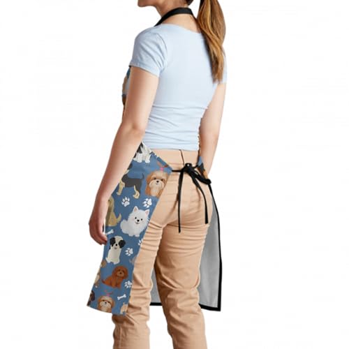 Sweetshow Cute Dog Apron with 2 Pockets and Adjustable Neck Waterproof Kitchen Cooking Dog Grooming Aprons for Women Men - color: Dog