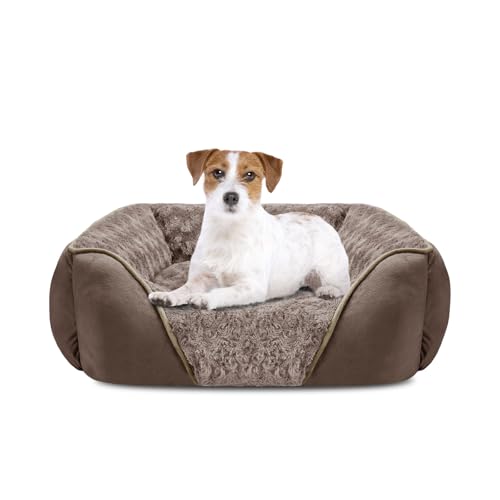 INVENHO Medium Dog Bed Rectangle Washable Orthopedic Soft Calming Sleeping Durable Pet Cuddler with Anti-Slip Bottom - color: Dark Brown, size: M(25"x 21"x 8")