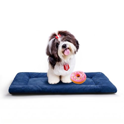 Dog Beds Crate Pad for Small Dogs Fit Metal,Ultra Soft, Washable & Anti-Slip Kennel Pad for Dogs Cozy Sleeping Mat,Navy Blue 24inch - color: Navy Blue, size: 24.0"L x 18.0"W x 1.0"Th