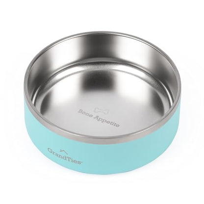 GrandTies Stainless Steel Engraved Pet Bowl | Reusable BPA-Free Insulated Pet Bowls | Large Heavy Duty Non Skid Spill Proof Dog Bowl | Outdoor Water Bowl (24oz, Powder Green) - color: Powder Green, size: 24oz