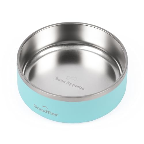 GrandTies Stainless Steel Engraved Pet Bowl | Reusable BPA-Free Insulated Pet Bowls | Large Heavy Duty Non Skid Spill Proof Dog Bowl | Outdoor Water Bowl (24oz, Powder Green) - color: Powder Green, size: 24oz