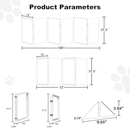 Extra Wide Clear Dog Gate，6 Panel (107.957" W*31.5" Tall) Wooden Dog Gate, Clear Acrylic Pet Gate，Transparent Freestanding Pet Gate for Doorways Stairs - size: 108" W*31.5" Tall (6 Panel)