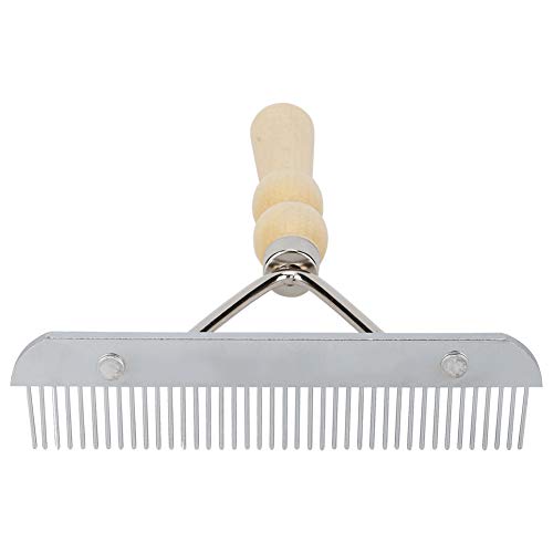 Metal Undercoat Rake, Anti Slip Dog Grooming Rake with Wooden Handle, Portable Dog Rake Brush, Dog Deshedding Rake for Cats and Dogs, 6.30x6.30x1.57in