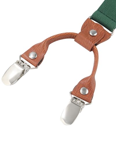 AWAYTR Kids Boys Adults Suspenders - 4 Sizes Sturdy Metal Clips Elastic Adjustable Suspender - color: Green, size: 43Inches (Over 12 Years)