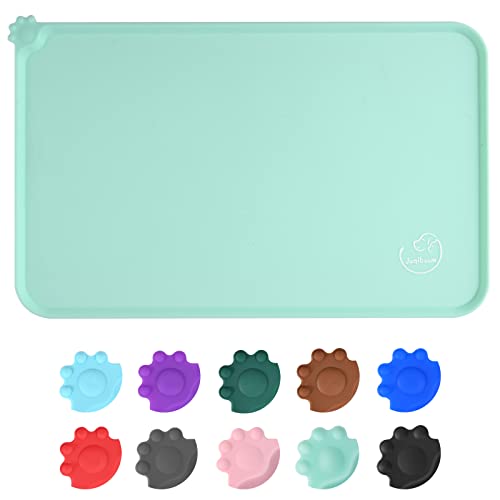 Silicone Waterproof Dog Cat Pet Feeding Mats, Non Slip, Easy Clean Pet Dog Cat Bowl Mats Placemat (18.5" x 11.5") Green - color: Green, size: 18.5" x 11.5"