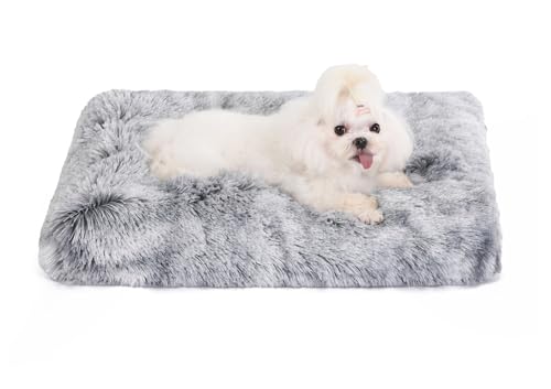 Bedfolks Waterproof Crate Bed, Plush Dog & Cat Bed with Removable Washable Cover, Faux Fur Kennel Pad, 23"x18", Dark Grey - color: Dark Grey, size: Small(23x18'')