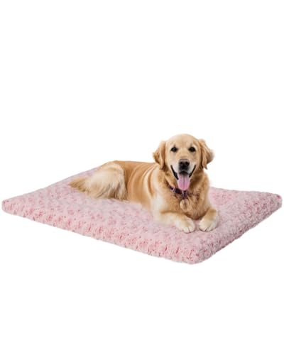 Washable Dog Bed Mat Crate Pad Soft Fluffy Pet Kennel Beds Dog Sleeping Mattress for Large Jumbo Medium Small Dogs, 42 x 28 Inch, Pink - color: Pink, size: 42.00" x 28.00" x 1.50"