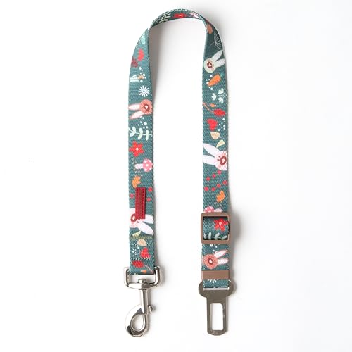 KIKI & RIKI Dog Car Seat Belt, Adjustable 14–24 in (36–61 cm), Premium Nylon Safety Tether, Universal Buckle Clip, Durable Vehicle Restraint Strap, Green (Berry Forest)