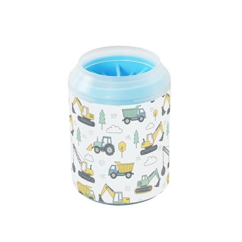 Truck White Pattern Dog Paw Cleaner Cup with Soft Silicone Brush, Small Lightweight Portable Muddy Paw Washer for Dogs, Easy to Use Pet Foot Cleaner