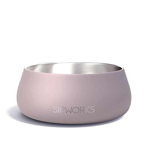 Sipworks Stainless Steel Dog Bowl – 32oz Weighted Metal Food and Water Bowls for Dogs and Cats with Non-Slip Base - Pet Bowls for All Breeds Sizes for Travel & Outdoor Play | Oyster - color: Oyster