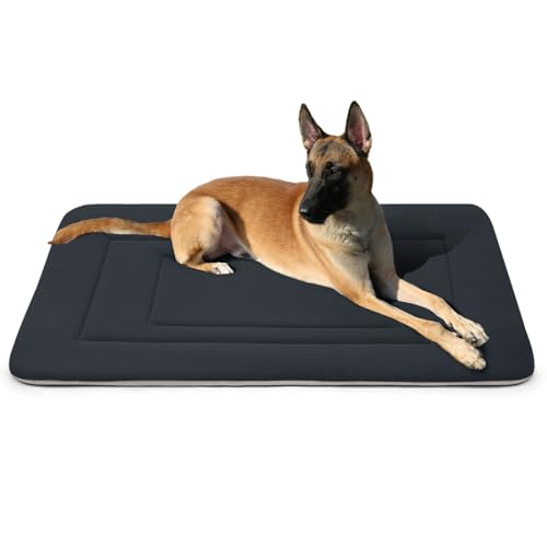 Dog Bed Soft Dog Crate Bed Pad Mat, 42 in Non Slip Bottom Washable Beds for Large Dogs, Pet Bed Mattress Kennel Pad, Dark Blue Gray - color: Dark Blue Gray, size: 42.0"L x 28.0"W x 1.2"Th
