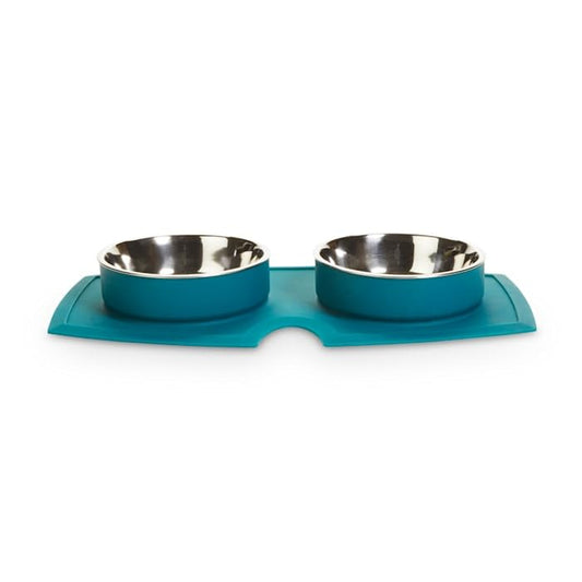 EveryYay by Petco Silicone Double Diner Stainless Steel Dog Bowl Set Teal 2 Cups - color: Teal