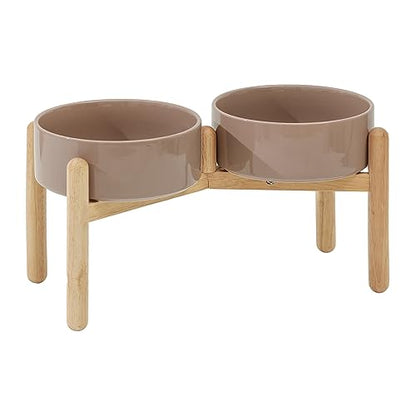 Havniva 8.3inch Ceramic Raised Dog Bowl with Stand, Double Dog Bowls Elevated for Large Breed Dog Food and Water Bowl Set Non-Slip Dog Dish Large Capacity Feeding Pet Water Bowl - color: 2 Bowls+Stand - Brown Coffee, size: 8.3inch