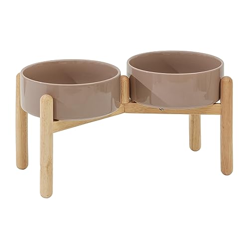 Havniva 8.3inch Ceramic Raised Dog Bowl with Stand, Double Dog Bowls Elevated for Large Breed Dog Food and Water Bowl Set Non-Slip Dog Dish Large Capacity Feeding Pet Water Bowl - color: 2 Bowls+Stand - Brown Coffee, size: 8.3inch