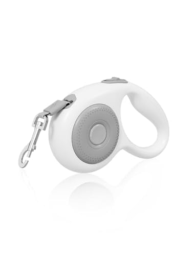 12 Feet Retractable Dog Leash, Nylon Tape Lead for Small Dogs up to 26 lbs, One-Handed Brake and Pause Function(Hamburger Grey) - color: Grey
