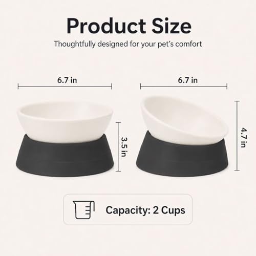 DZXZY French Bulldog Food Bowl, Slanted Tilted Pug Dog Bowl,Non-Slip Pet Feeder for Frenchie, Shih Tzu, Flat Faced Small Dogs, Puppies,Cat (Black, M -2 Cup) - color: Black, size: M -2 Cup