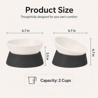 DZXZY French Bulldog Food Bowl, Slanted Tilted Pug Dog Bowl,Non-Slip Pet Feeder for Frenchie, Shih Tzu, Flat Faced Small Dogs, Puppies,Cat (Black, M -2 Cup) - color: Black, size: M -2 Cup