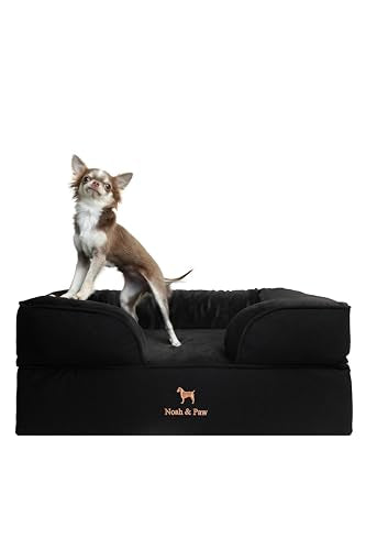 NOAH & PAW Dog Bed, 28x23x11 Inch, Orthopedic Dog Beds for Medium Size Pets, Eggshell Memory Foam Infused with Cooling Gel, Inner Cover, Water Resistant, Machine Washable (Denim Sofa Collection) - color: Denim - Black, size: Medium