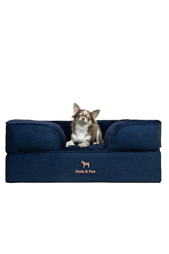 NOAH & PAW Dog Bed, 28x23x11 Inch, Orthopedic Dog Beds for Medium Size Pets, Eggshell Memory Foam Infused with Cooling Gel, Inner Cover, Water Resistant, Machine Washable (Denim Sofa Collection) - color: Denim - Dark Blue, size: Medium