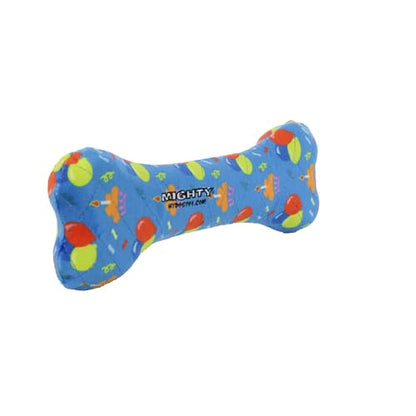 MIGHTY Tuffy Bone Dog Toy: Ultra Durable Plush Toy with Multiple Layers & Reinforced Seams, Washable and Floats, Vinyl Bone & Fleece - color: Blue Birthday Celebration Bone