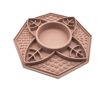 Mandala Slow Feeder Bowl Grub Lick Mat for Dogs & Cats with Suction Cups- Silicone Mandala Slow Feeder Lick Mat Dog Bowl - Non Slip Dog Bowl for Small Medium Large Breed (Dusty Rose) - color: Dusty Rose