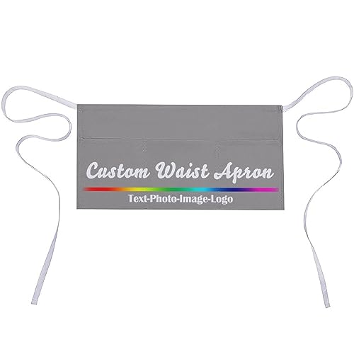 sophiehome Custom Waist Apron with Pockets Add Photo Logo Name Personalized Waiter Server Short Aprons for Kitchen - color: Gravel