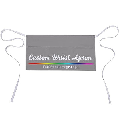 sophiehome Custom Waist Apron with Pockets Add Photo Logo Name Personalized Waiter Server Short Aprons for Kitchen - color: Gravel