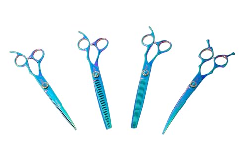 7.5'' Dog Scissors Set for Grooming 440C Stainless Steel Green Professional Pet Trimming Scissors Sharp Blades Cutting for Dogs and Cats Shears - style: SET