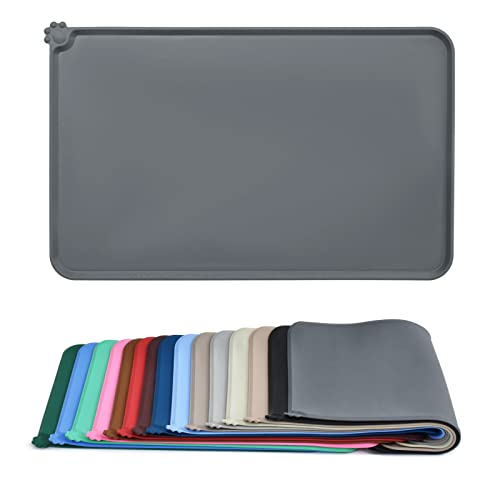 AUDWUD Silicone Waterproof Pet Feeding Mats,Anti Slip Bowl Pad,Dog Mat for Food and Water - color: Grey, size: 21" x 15"